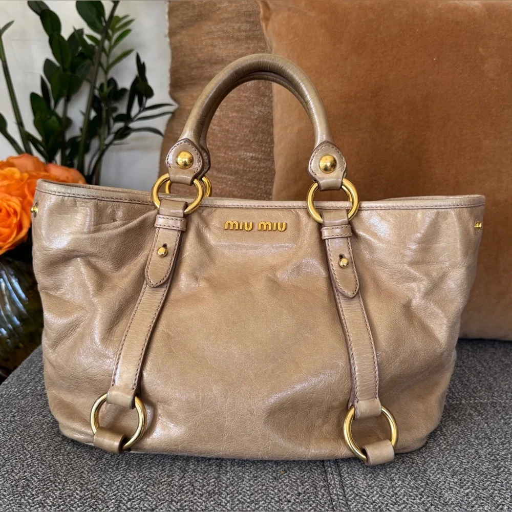 Miu Miu Vitello Lux Tan Leather Satchel with Gold Hardware - Picture 12 of 17